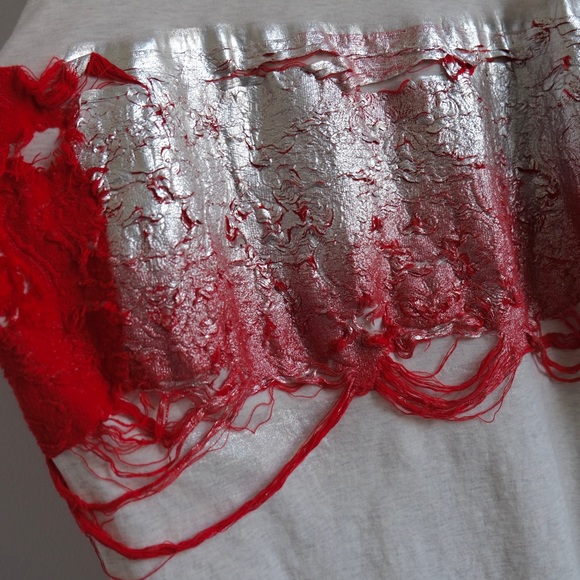Zucca distressed red silver painting effect long sleeve T shirt - Picture 2 of 4